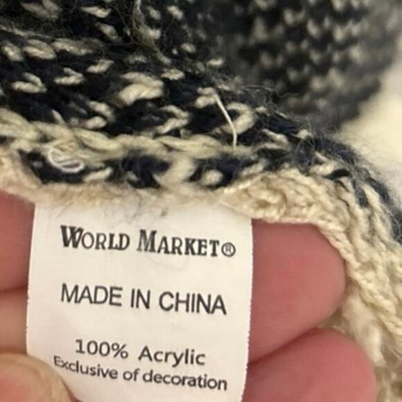 World Market Cream & Navy Blue Fringe Open Front 3/4 Sleeve Boho Cardigan O/S - Picture 10 of 11